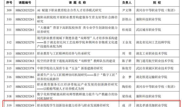 首次申报!湖北中华职教社课题立项,我校成洋老师上榜